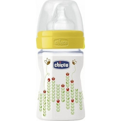 Chicco Well Being Πλαστικό Μπιμπερό με Θηλή Σιλικόνης κατά των Κολικών 0m+ Bees Yellow 150ml 20611-30