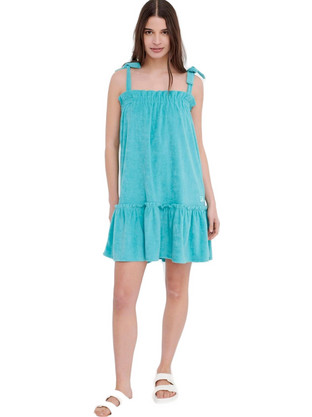 Funky Buddha Mini Καλοκαιρινό Καθημερινό Φόρεμα Τιρκουάζ FBL005-136-13