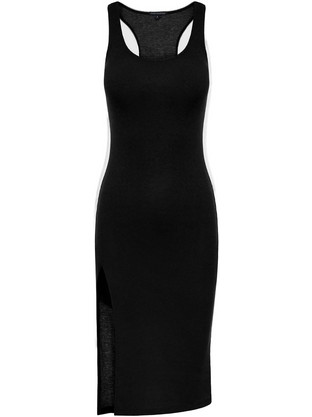 Funky Buddha Rib Midi Καλοκαιρινό Καθημερινό Φόρεμα Μαύρο FBL007-100-13