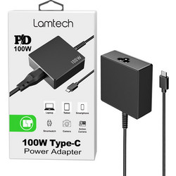 Lamtech LAM113423 USB-C Φορτιστής Laptop 100W 20V 5A με Ενσωματωμένο Καλώδιο Τροφοδοσίας