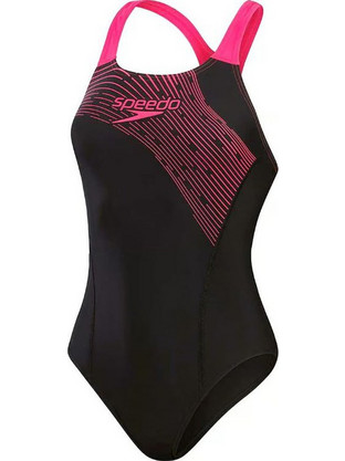 Speedo Medley Logo Αθλητικό Γυναικείο Μαγιό Ολόσωμο Μαύρο Φούξια 813474-17215