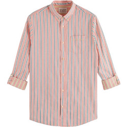 Scotch & Soda Ανδρικό Πουκάμισο Βαμβακερό Ριγέ Μακρυμάνικο Κανονική Γραμμή Ροζ 175700-5796