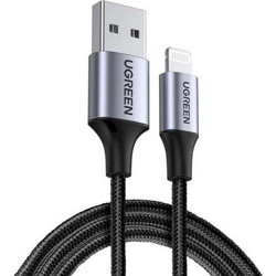 Ugreen US199 Braided USB-A to Lightning Cable 1m Black Silver 6957303861569