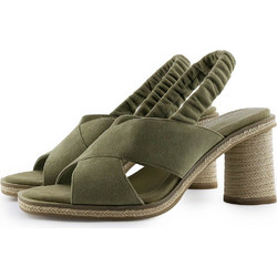 Tamaris Γυναικεία Πέδιλα Suede Χακί με Χοντρό Ψηλό Τακούνι 1-28301-28