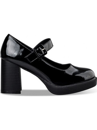 Envie Shoes Mary Jane Γόβες Λουστρίνι με Χοντρό Ψηλό Τακούνι Μπαρέτα & Φιάπα Μαύρες E14-18423-34