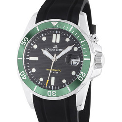 Jacques Lemans Hybromatic Diver Ανδρικό Ρολόι Αυτόματο με Μαύρο Καουτσούκ Λουράκι 1-2170E