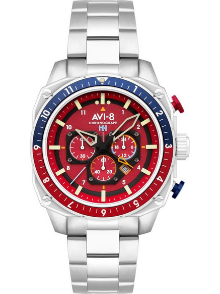 AVI-8 Hawker Ανδρικό Ρολόι Χρονογράφος με Ασημί Μεταλλικό Μπρασελέ AV-4100-22