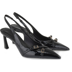 Kalista Γόβες Slingback Λουστρίνι με Λεπτό Ψηλό Τακούνι Μαύρες 10603