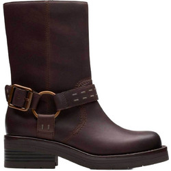 Clarks Rebelle Up Γυναικεία Μποτάκια Biker Δερμάτινα Σοκολατί με Χοντρό Χαμηλό Τακούνι 26178898