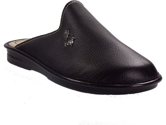 Comfort Δερμάτινες Χειμερινές Ανδρικές Παντόφλες Μαύρες 00510