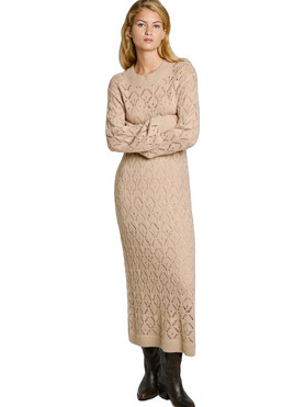 Pepe Jeans Hailey Midi Βραδινό Φόρεμα Πλεκτό Μπεζ PL953588-833