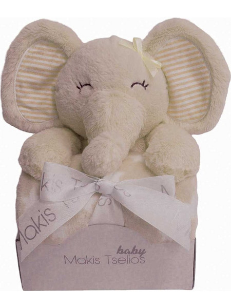 Makis Tselios Elephant Κουβέρτα Αγκαλιάς Fleece με Λούτρινο 80x110 Μπεζ