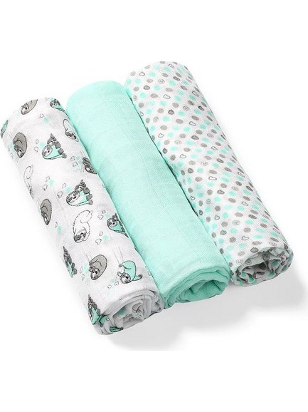 BabyOno Πάνες Αγκαλιάς από Μουσελίνα Πράσινο Mint 70x70cm 3τμχ BN397/04