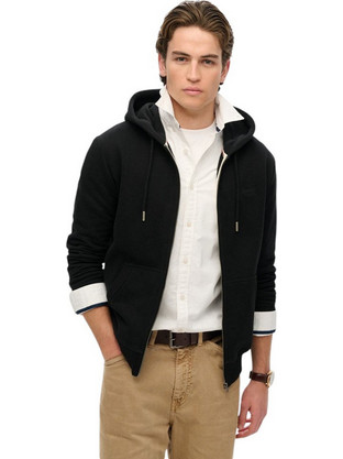 Superdry Ανδρική Ζακέτα Φούτερ με Κουκούλα και Φερμουάρ Μαύρη M2014128A-02A