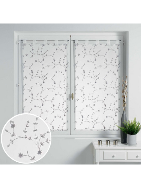 Spitishop Σετ Κουρτίνες Παραθύρου Floral με Θηλιές 60x120 Petite 1626270 Λευκές Fleur Gris
