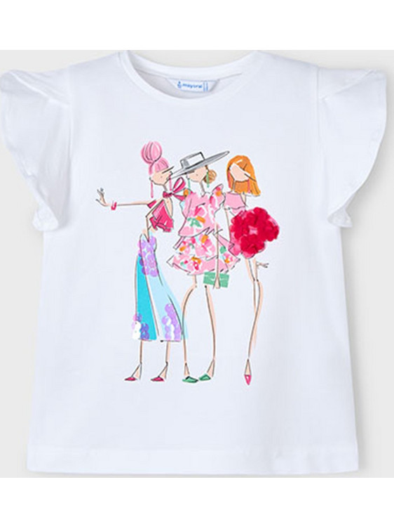 Mayoral Παιδικό T-Shirt Κοντομάνικο Λευκό Φούξια 25-03004-089