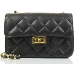 Passaggio Leather Γυναικείο Τσαντάκι Χιαστί Δερμάτινο Μαύρο με Αλυσίδα 5842-KR-21