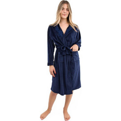 Lydia Γυναικεία Ρόμπα Χειμωνιάτικη Βελουτέ Navy Μπλε 24666