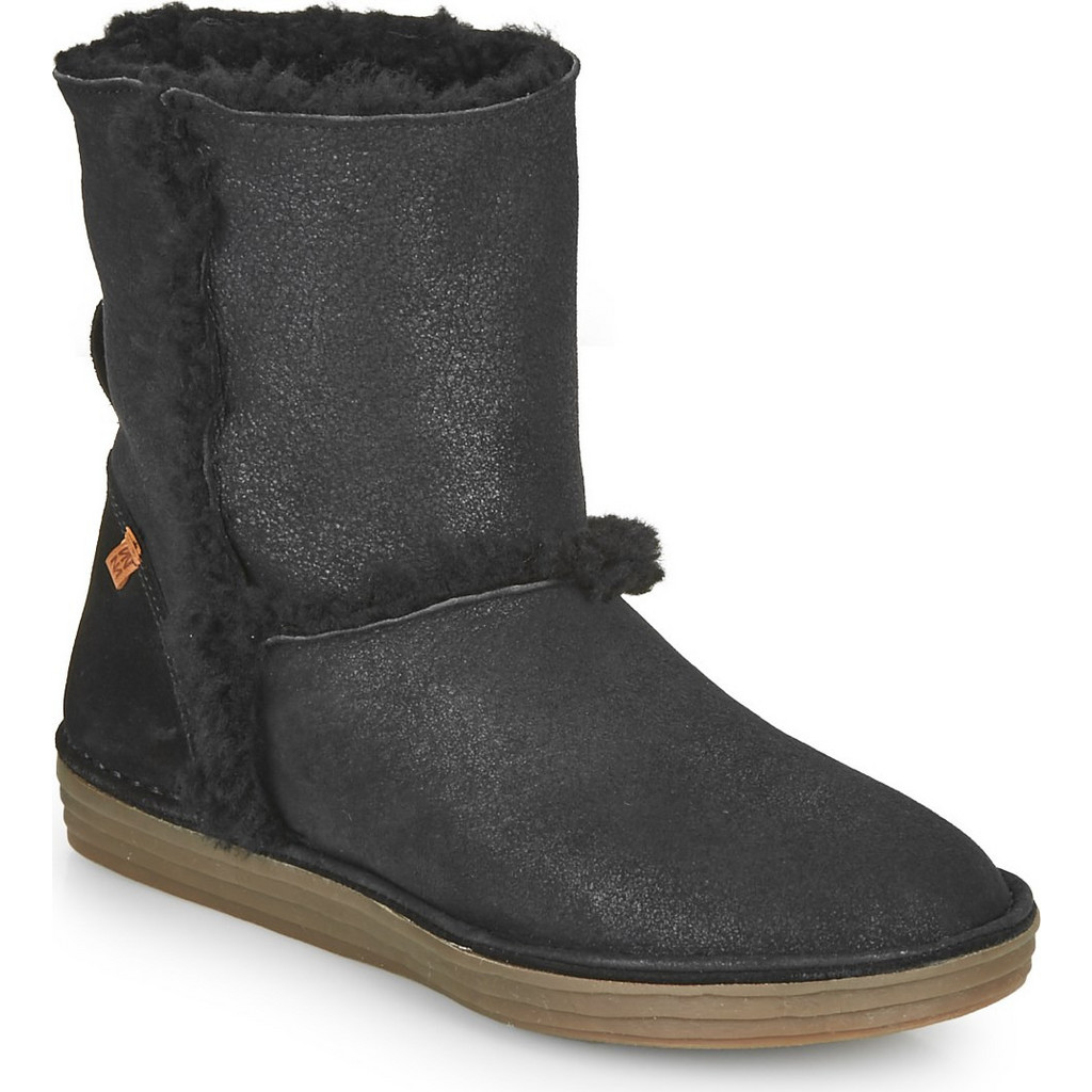 El Naturalista Lux Γυναικεία Μποτάκια Δερμάτινα Μαύρα με Γούνα