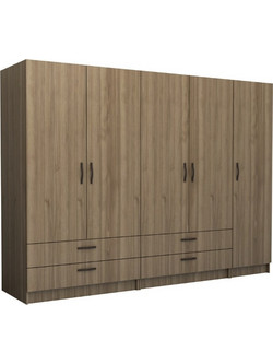 Megapap Πεντάφυλλη Ντουλάπα Ρούχων Victoria Καρυδί 250x60x181cm GP100-0093,3