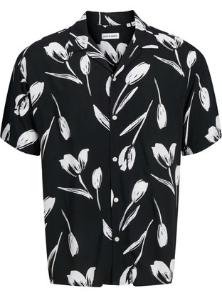 Jack & Jones Ανδρικό Πουκάμισο Φλοράλ Κοντομάνικο Κανονική Γραμμή Μαύρο 12269082