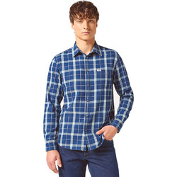 Wrangler Ανδρικό Πουκάμισο Βαμβακερό Καρό Μακρυμάνικο Κανονική Γραμμή Μπλε 112357231