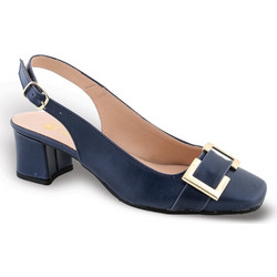 Blondie Γόβες Slingback Δερμάτινες με Χοντρό Χαμηλό Τακούνι Navy Μπλε 1014