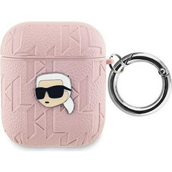 Karl Lagerfeld Embossed Karl Head Θήκη Σιλικόνης με Γάντζο για Apple AirPods 1 / 2 Ροζ