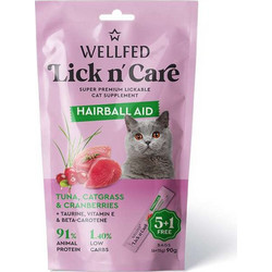 Wellfed Lick n' Care Adult Hairball Aid with Tuna, Catgrass & Cranberries 90gr