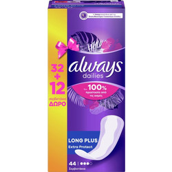 Always Long Plus Extra Long Σερβιετάκια για Ελαφριά Ροή 3 Σταγόνες 44τμχ