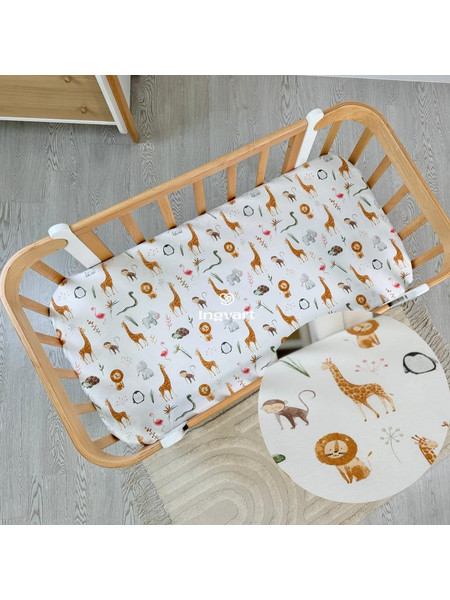 Ingvart Midi Smart Bed & Nika Βρεφικό Σεντόνι Κούνιας Βαμβακερό με Λάστιχο 72x120 Safari