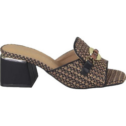 Envie Shoes Γυναικεία Πέδιλα Μαύρα Καφέ με Χοντρό Χαμηλό Τακούνι E37-21110-34