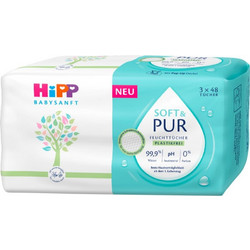 Hipp Soft & Pur Μωρομάντηλα με Νερό Χωρίς Άρωμα & Parabens 3x48τμχ