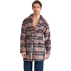 Harmony Χειμωνιάτικη Ανδρική Ρόμπα Fleece Καρό Καφέ 32-805313