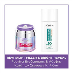 L'Oreal Paris Revitalift Filler Hyaluronic Plumping Water-Cream 50ml + Bright Reveal Tinted Glow Daily Fluid SPF50 50ml