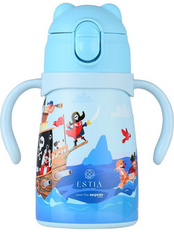 Estia Bubble Bottle Save the Aegean Treasure Quest Παιδικό Παγούρι Θερμός Ανοξείδωτο με Καλαμάκι Γαλάζιο 300ml