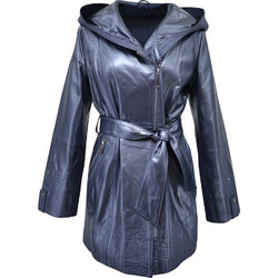 Leather 100 Γυναικείο Ημίπαλτο Δερμάτινο με Κουκούλα Navy Μπλε 07-W-5082
