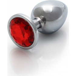 Shots Round Gem Large Πρωκτική Σφήνα Diamond Plug 9.3cm Ασημί Κόκκινη OU795SIL