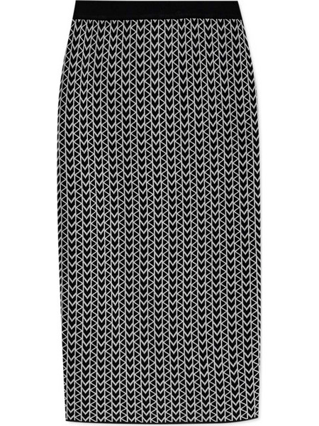Michael Kors Μίντι Φούστα Πλεκτή Ψηλόμεση Pencil Λευκή Μαύρη MT570J8HQG-034