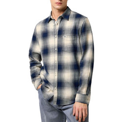 Wrangler Ανδρικό Πουκάμισο Βαμβακερό Καρό Μακρυμάνικο Κανονική Γραμμή Navy Μπλε Μπεζ 112371651