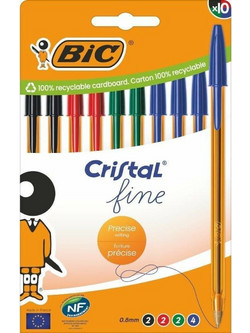 BIC Cristal Fine Σετ Στυλό Διαρκείας 0.8mm Πολύχρωμο 10τμχ 516356