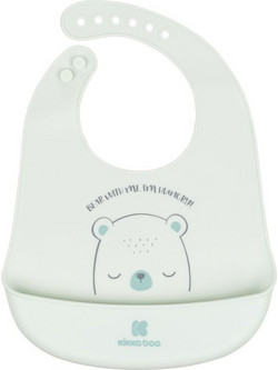 KikkaBoo Bear With Me Αδιάβροχη Σαλιάρα Σιλικόνης με Κουμπί & Τσέπη 4m+ Πράσινο Mint