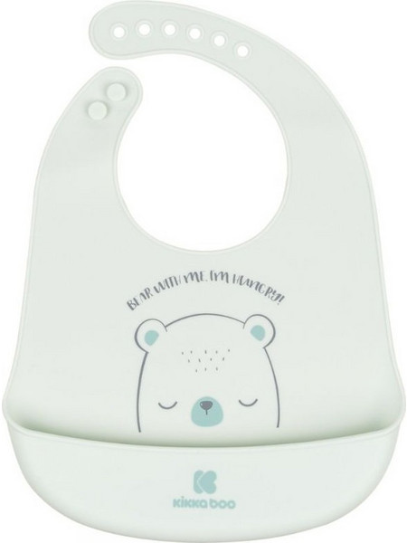 KikkaBoo Bear With Me Αδιάβροχη Σαλιάρα Σιλικόνης με Κουμπί & Τσέπη 4m+ Πράσινο Mint