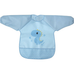 Kiokids Little Dinosaur Αδιάβροχη Σαλιάρα Ποδιά Πλαστική με Αυτοκόλλητο Τσέπη & Μανίκια 4m+ Γαλάζια
