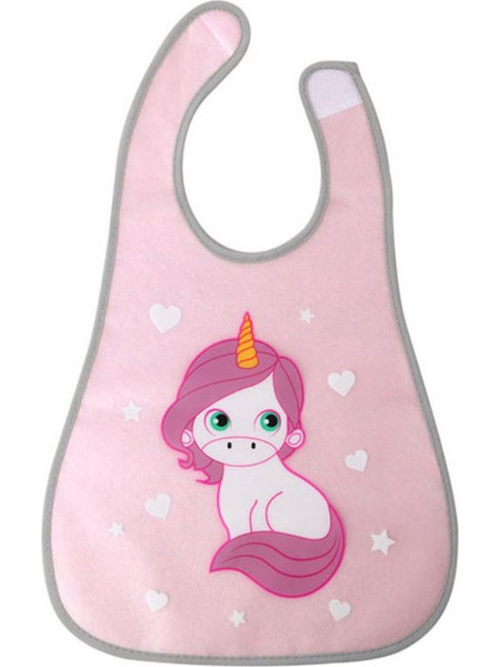 Kiokids Unicorn Αδιάβροχη Σαλιάρα Πλαστική με Αυτοκόλλητο 4m+ Ροζ