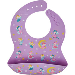 BabyCloud Fairies Αδιάβροχη Σαλιάρα Σιλικόνης με Κουμπί & Τσέπη 4m+ Μωβ