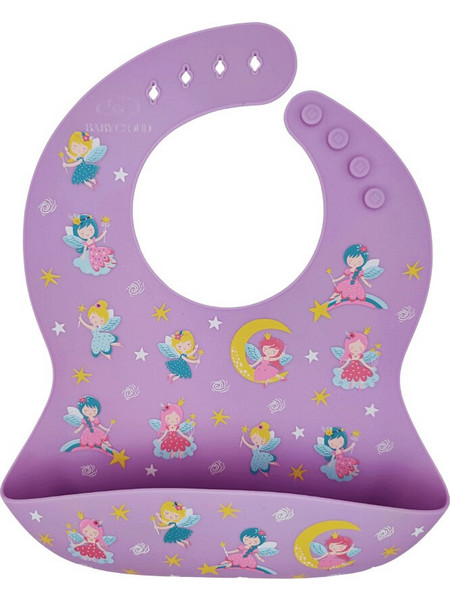 BabyCloud Fairies Αδιάβροχη Σαλιάρα Σιλικόνης με Κουμπί & Τσέπη 4m+ Μωβ
