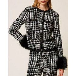 TWINSET Γυναικείο Σακάκι Μακρύ Τουίντ Μαύρο 252TT3040-12907