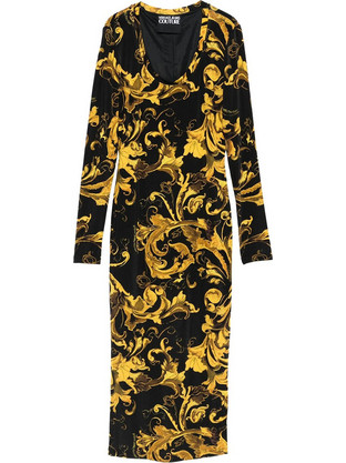 Versace Midi Καλοκαιρινό Φόρεμα για Γάμο / Βάπτιση Μαύρο Κίτρινο 79HAO920JS500-G89