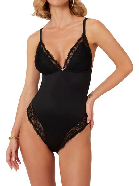 Guess Γυναικείο Κορμάκι String με Τιραντάκι & Δαντέλα Μαύρο O4YM00KCAR0-JBLK